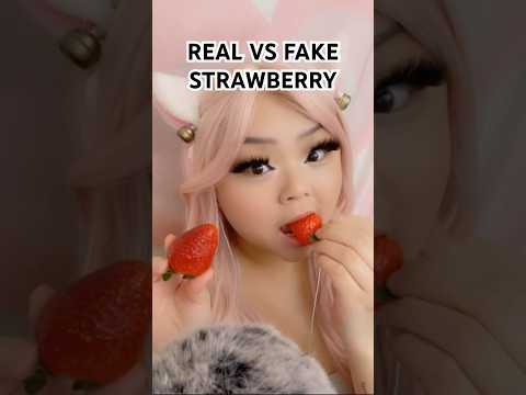 ASMR EATING FAKE VS REAL STRAWBERRY 🍓 #mukbang #tingley #asmr