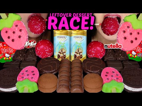 ASMR LEFTOVER DESSERT RACE! STRAWBERRY CAKE POPS, FERRERO EGGS, MILKA CHOCOLATE, OREO SANDWICH 먹방