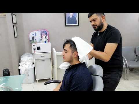 ASMR TURKISH BARBER HAIR WASHING WITH RELAXING MASSAGE AND EYEBROW FACE NECK NAPE BACK EAR MASSAGE