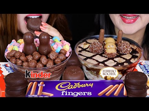 ASMR LOADED CHOCOLATE MOUSSE CAKES *CADBURY FINGERS, FERRERO ROCHER, KINDER HAPPY HIPPO* 먹방