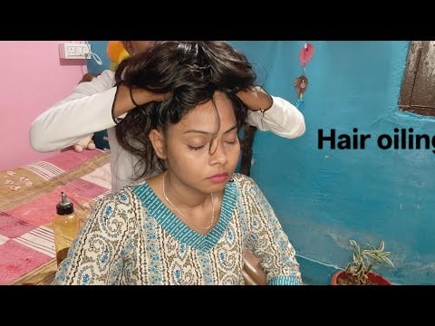 “Relaxing hair oiling with Baijanti while thunder roars outside 🌩️💆‍♀️ | 