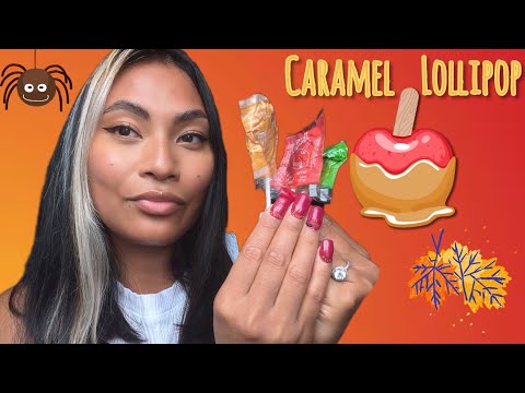ASMR Caramel Apple Lollipops , Red Yellow Green , Tingly Mouth Sounds