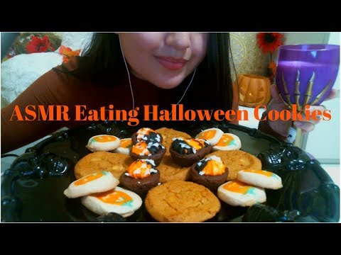 ASMR Eating Halloween Cookies Brownies and Milk | No Talking