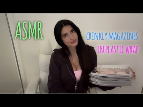 asmr gum + crinkly magazines in plastic wrap💖(whispered show & tell)