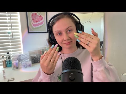 TINGLY ASMR - nail application - hand sounds - tongue clicking - nail tapping - fabric scratching