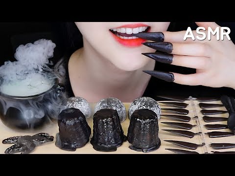 *LOUD* BLACK FOOD ASMR EDIBLE NAILS, EDIBLE SPOONS, ICE CREAM MOCHI, CANELÉS ASMR