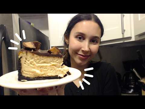 ASMR Baking A Peanut Butter Chocolate Cheesecake (Up Close Whisper Voiceover, Baking Sounds)
