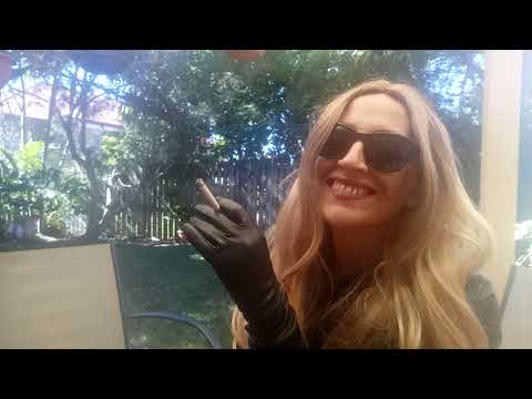 ASMR Serafina Head to Toe Leather and Gloves in my Garden, Relaxing with Shiraz and Cigarette.