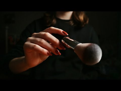 [ASMR] positive affirmations & guided meditation + slow face brushing, whispering, rain, sea sounds