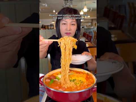 ASIAN MOM EATING CHEESY RAMEN HOT POT GONE VERY WRONG #shorts #viral #mukbang