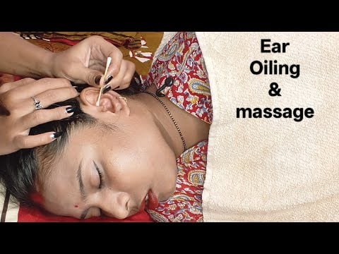 "Relaxing ear oiling & massage using both hands and soothing instruments 💆‍♀️💖 Feel the tingles.. 🌿 