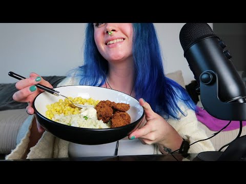 ASMR Spicy Chicken Strips, Rice & Sweetcorn (Eating Sounds)