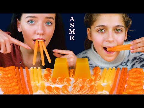 ASMR ORANGE FOOD: WAX STICKS, JELLO, GUMMY TWIZZLERS, NIK-L-NIP BOTTLES, CHEETOS