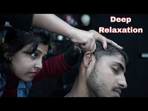 Deep Relaxation: Ear Massage ASMR with Calming Sounds | Lady Barber Doing Oily ASMR Head Massage