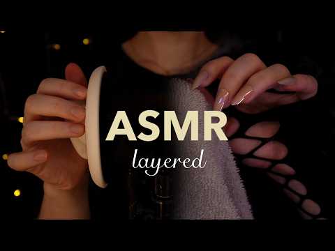 layered ASMR | high Mic Sensitivity, dry Ear Massage & slow Towel Scratching - No Talking