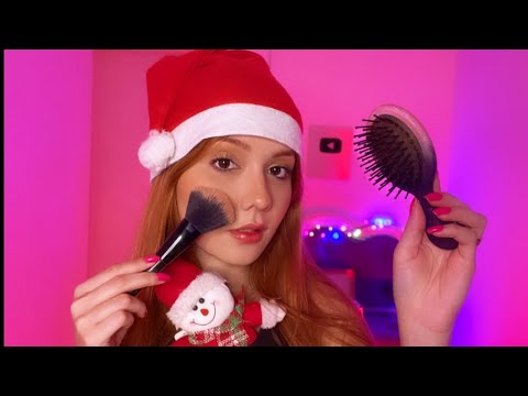 ASMR TE ARRUMANDO PARA O NATAL - MAKE E CABELO