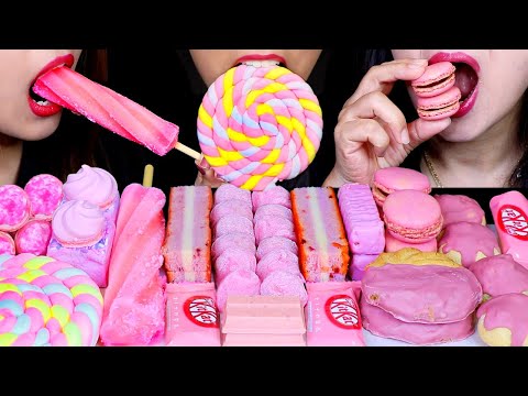 ASMR STRAWBERRY DESSERTS (CHOCOLATE MOCHI, CHEESECAKE,  GIANT MARSHMALLOW, SCREW ICE BAR, MACARON 먹방