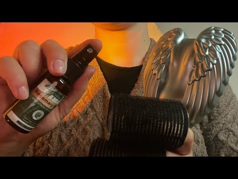 ASMR curling your hair with Velcro rollers🧝🏼‍♀️ spray,brushing,parting & invisible clips- no talking