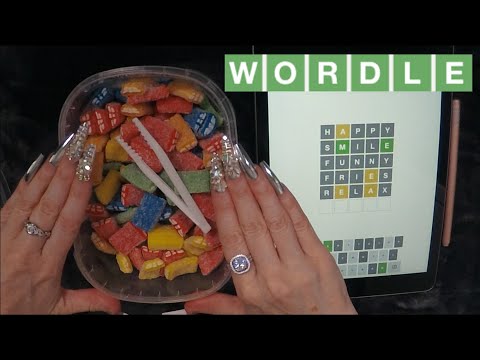 ASMR WORDLE & Gummy Candy Eating on iPad | Whispered Game Play