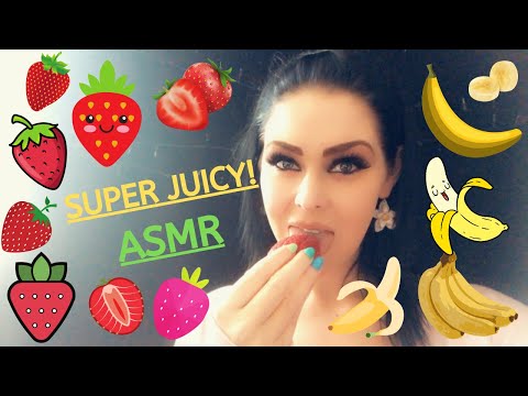 ASMR 🍓Strawberry🍓 and 🍌Banana🍌 Mukbang with Softly Spoken Whispers 🍓🍌