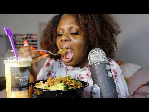 Trying Wendy's Caramel Crunch Frosty With Beef And Broccoli ASMR Eating Sounds