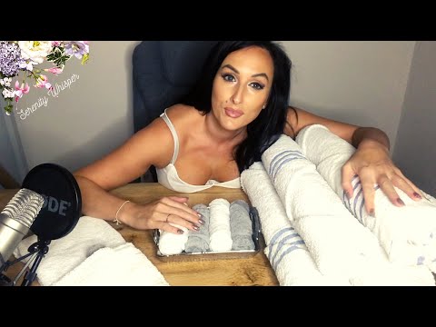 ASMR Sleep Inducing Towel Folding Tutorial, Fabric Sounds, Tingles get to sleep fast :) Relaxing 😌