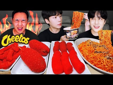 ASMR MUKBANG | 치즈 불닭볶음면 & 치토스 대왕 가래떡 튀김 핫도그 치킨 치즈볼 먹방 & 레시피 FIRE NOODLES AND Tteokbokki EATING