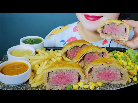 ASMR EATING BEEF WELLINGTON X FRENCH FRIES X CORN PEAS SALAD  EATING SOUNDS | LINH-ASMR