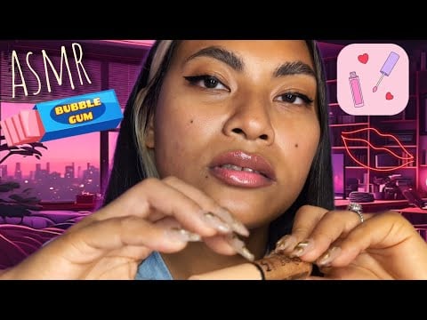 ASMR Mouth Sounds , Chewing Gum , Lipgloss Nail Tapping , Satisfying