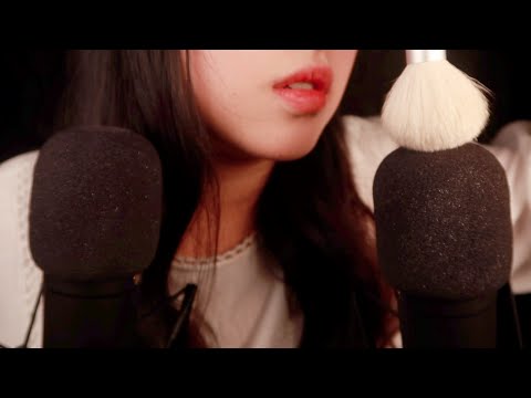 ASMR Up Close Unintelligible Whispers & Ear Blowing w/Mic Brushing