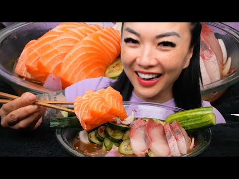 SASHIMI CUCUMBER SALAD (ASMR EATING SOUNDS) LIGHT WHISPERS | SAS-ASMR