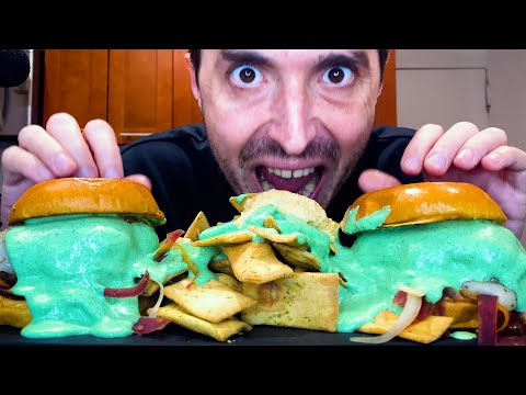 ASMR | HUGE BURGERS & HUMMUS PITA CHIPS | MUKBANG