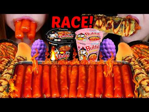 ASMR 10X SPICY FOOD RACE! Tteokbokki, deep fried sushi, Buldak carbonara, viral fruit ice creams 먹방
