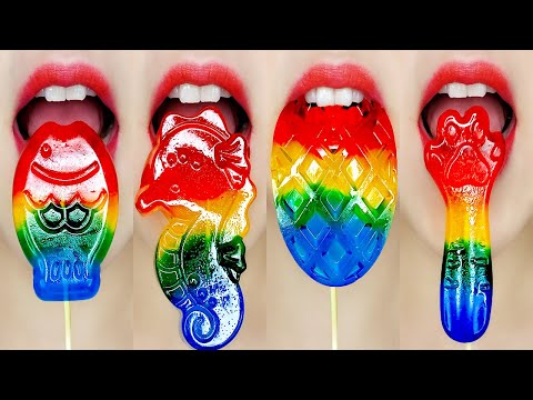 asmr rainbow jelly emoji food mukbang 무지개 젤리 이모지 입술 먹방 eating sounds