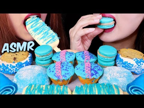 ASMR BLUE MACARONS, GIANT MOCHI, CUPCAKES, ICE CREAM, JELLO ROLLS 리얼사운드 먹방 | Kim&Liz ASMR