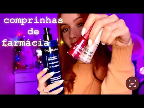 ASMR- MOSTRANDO MINHAS COMPRINHAS DE FARMACIA 🛍️ COSMÉTICOS E SONS RELAXANTES