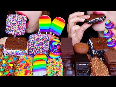 ASMR RAINBOW POOP, ICE POPS, GIANT MARSHMALLOW POP, ICE CREAM SANDWICH, M&M'S CEREAL TREAT, NERDS 먹방