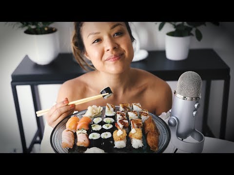 ASMR  SUOMI 🍣🥢 Sushi Mukbang 🍣🥢 (Suuääniä, naputtelua, rouskuvia ääniä)