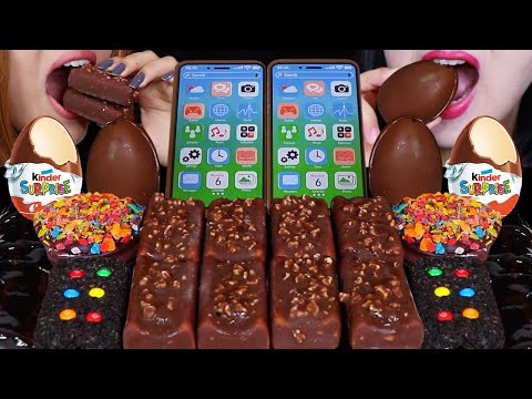 ASMR KINDER SURPRISE EGGS, M&MS OREO ICE CREAM, CHOCOLATE SMARTPHONES, MINI KITKAT ICE CREAM BARS 먹방