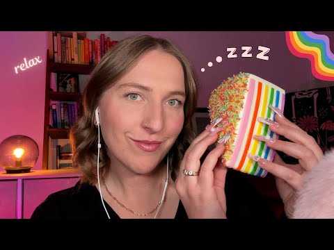 ASMR TINGLIEST Trigger EVER😌 Rainbow Cake for 23 Min Straight🍰🌈 Scratching, Tapping, Gripping, Etc.