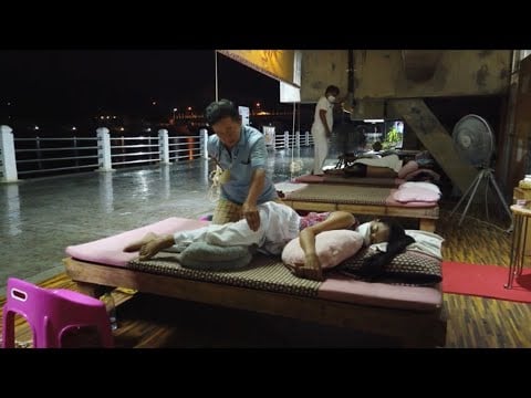 $4 THAI STREET MASSAGE in the Rain at night Acupressure Deep Sleep Massage