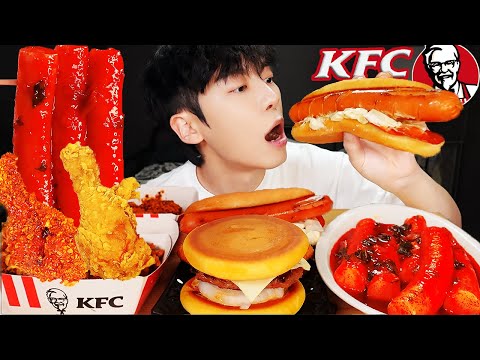 ASMR MUKBANG | 페파로니 햄버거 핫도그 레시피 & KFC 양념치킨 떡볶이 치즈볼 먹방 FRIED CHICKEN AND RICE CAKE EATING