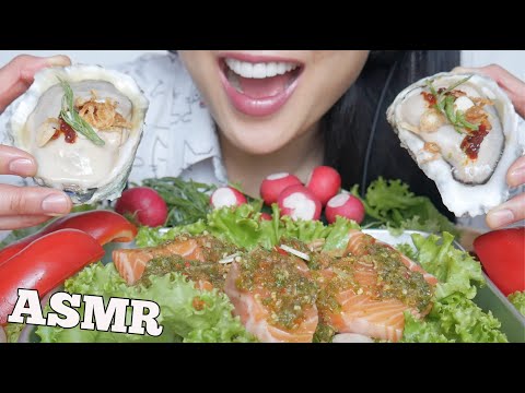 ASMR SPICY RAW OYSTER + SALMON SASHIMI (EATING SOUNDS) NO TALKING | SAS-ASMR