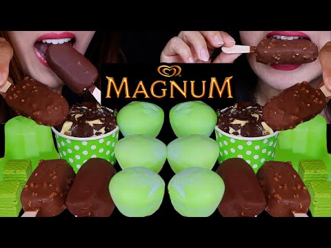 ASMR MINI CHOCOLATE MAGNUM ICE CREAM BARS, MELON MOCHI ICE CREAM, MATCHA WAFERS, CANDY CUPS 먹방