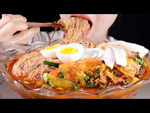 ASMR Spicy Cold Noodles with Broth | Naengmyeon 냉면 | Eating Sounds Mukbang No Talking