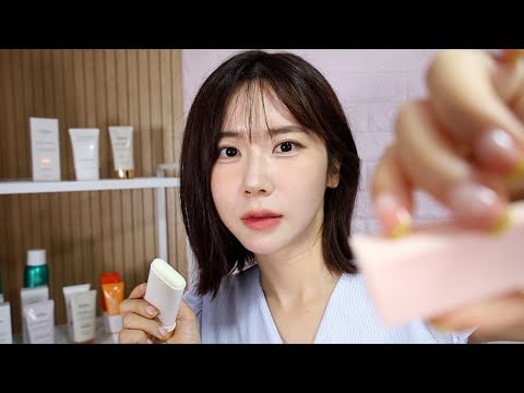 ASMR.sub 뷰티라운지 선크림 체험존🪞| 몽리브영 | 퍼프소리  | sunscreen Experience at the Beauty Lounge