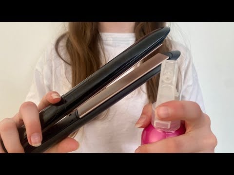 ASMR Straightening your hair | brushing + combing your hair | Spray sounds | camera combing