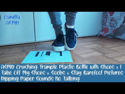 ASMR Crushing Trample Plastic Bottle & I Take Off My Shoes,Socks,Stay Barefoot Picture Ripping Paper
