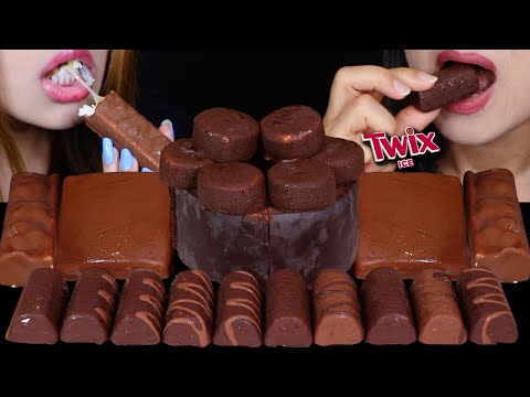 ASMR TWIX CARAMEL CANDY ICE CREAM BAR, MINI DOVE ICE CREAM BAR, CHOCOLATE BAUM CAKE, KLONDIKE BAR 먹방