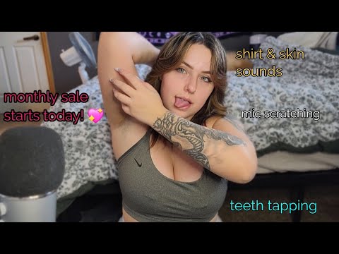 ASMR- Shirt & Skin Scratching 💖 Teeth Tapping & Bare Mic Scratching 💖 LONG Nails!